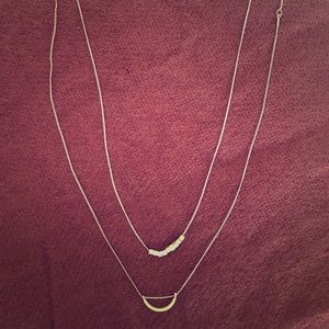 Necklace set layered layers silver gold thin cubes
